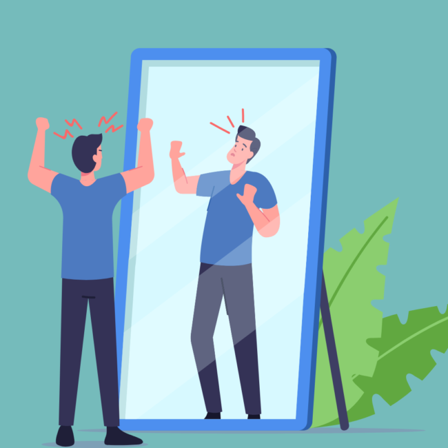 Person recognizing negative self-talk - CBT therapy online