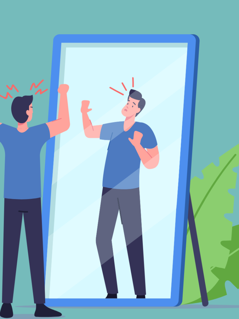 identifying negative self talk Person recognizing negative self-talk - CBT therapy online